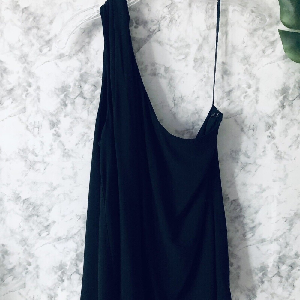 Ann Taylor Loft Sleeveless One Shoulder Blouse Womens Size Large Black Tunic Top